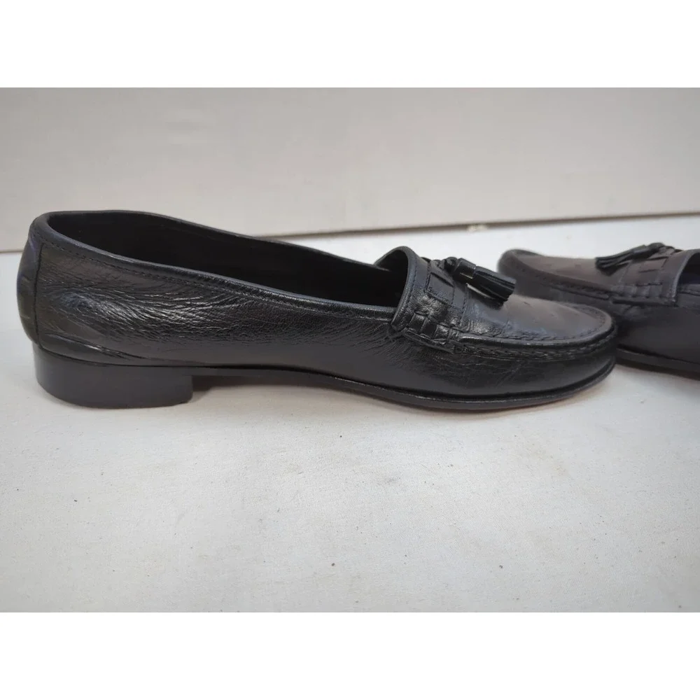 Dimitri Mens Black Leather Tassel Loafers Dress Shoes Size 10 D Made In Italy